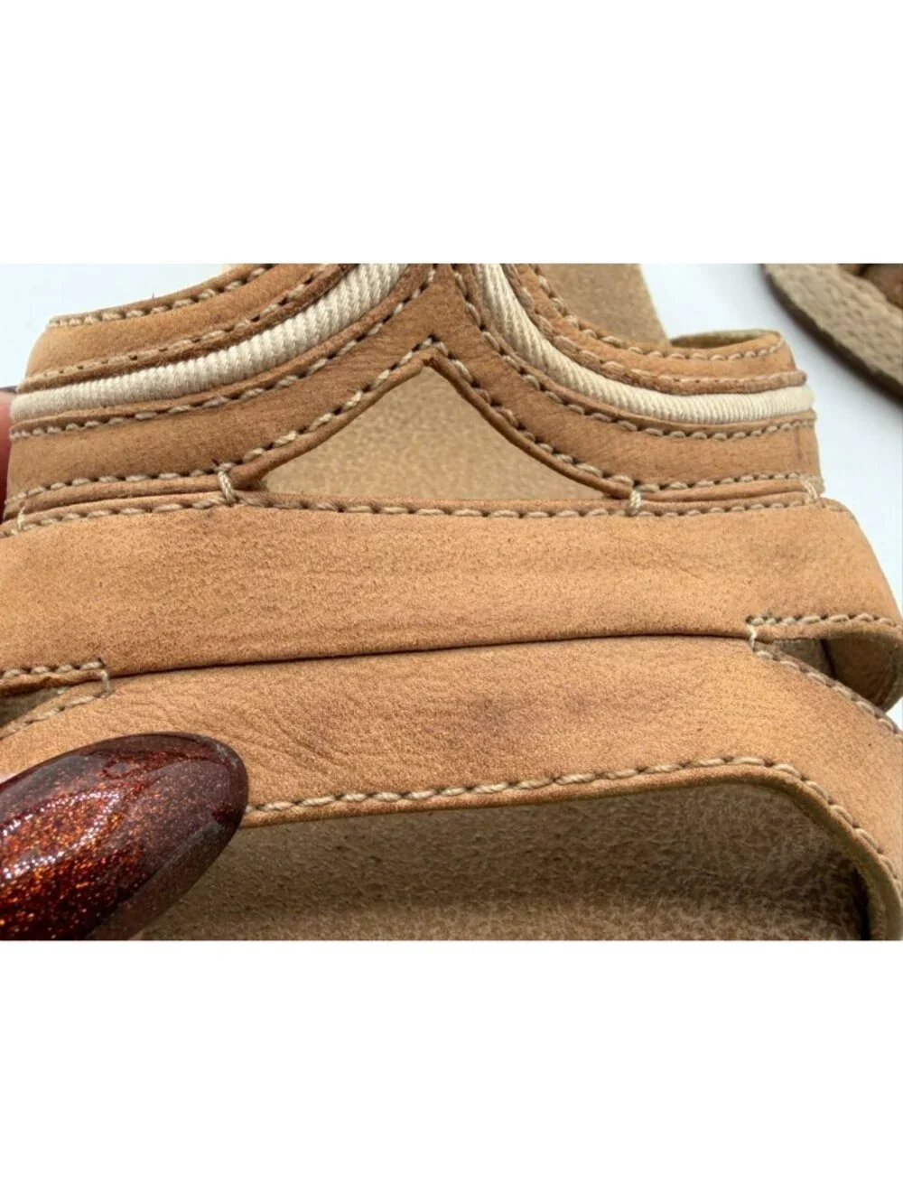 Clarks Rose Limo Wedge Sandals Women Size 7.5M Brown Beige Low Heel Shoes